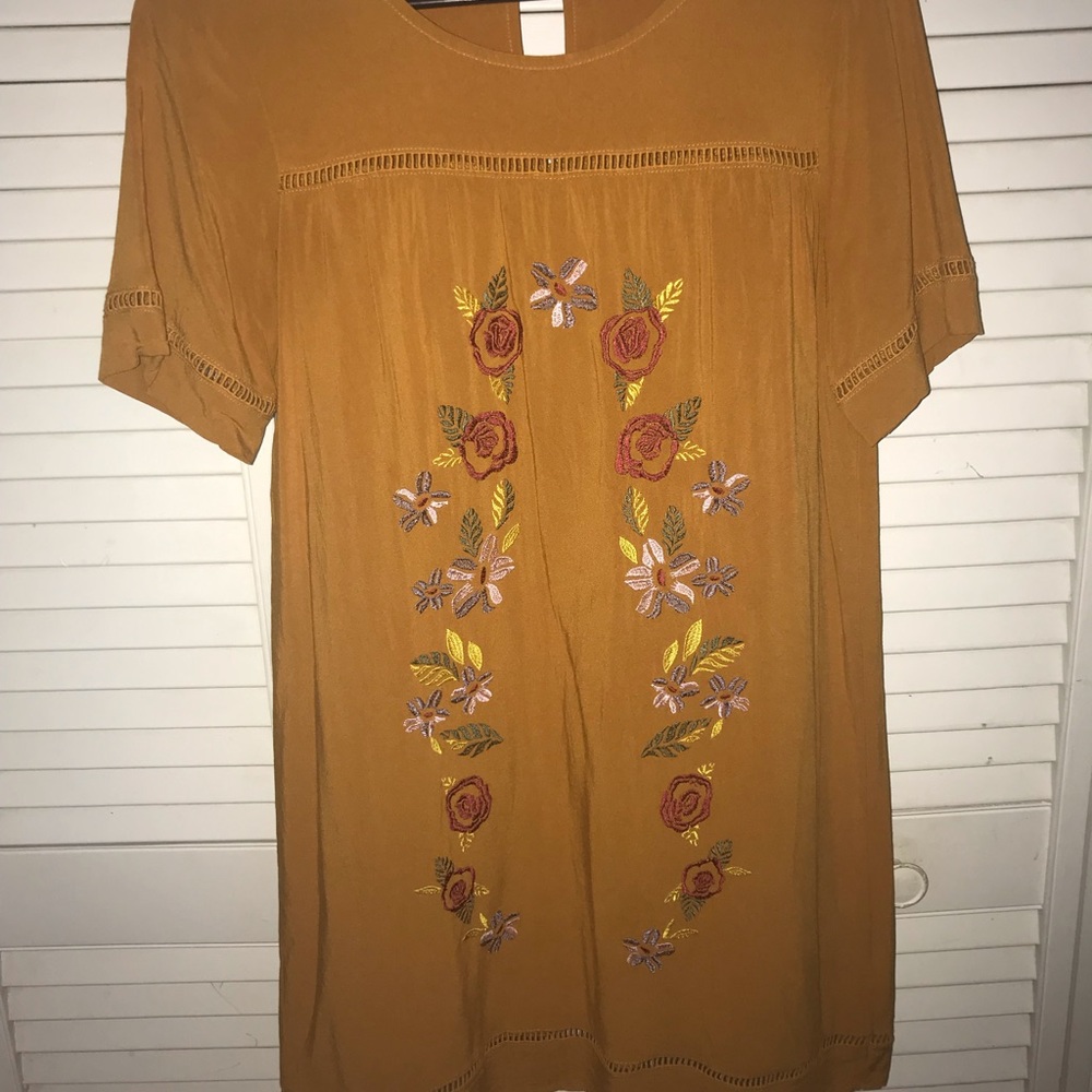 mustard yellow floral print dress